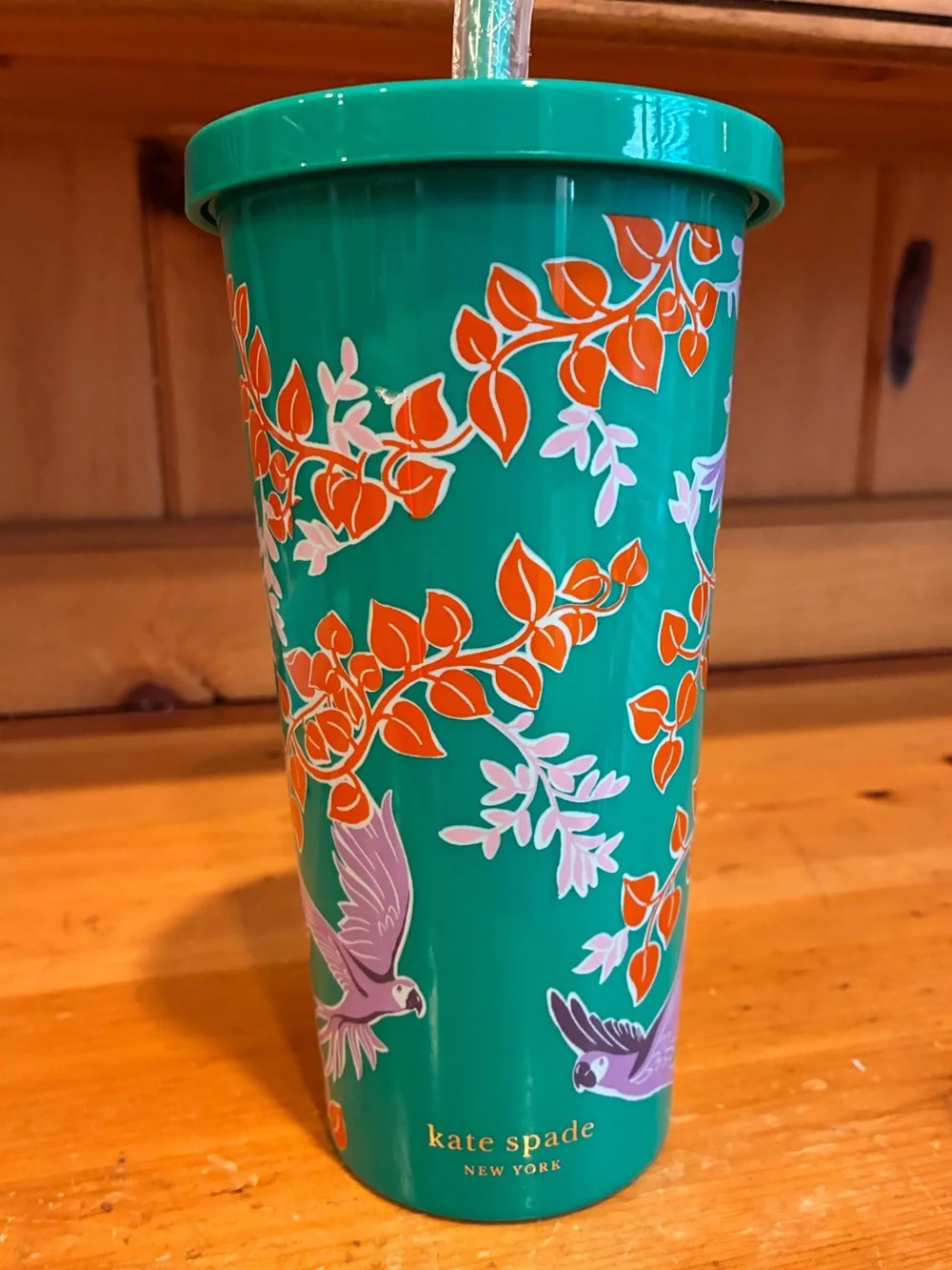 kate spade Bird Party Tumbler  with Floral  and Lavender Bird Design NWOT